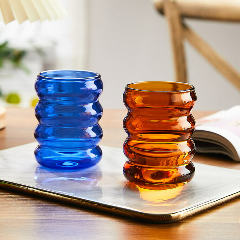 Aesthetic Wavy Ripple Bubble Glass Cup with Small Circle Handle – Nazmeen  Decor