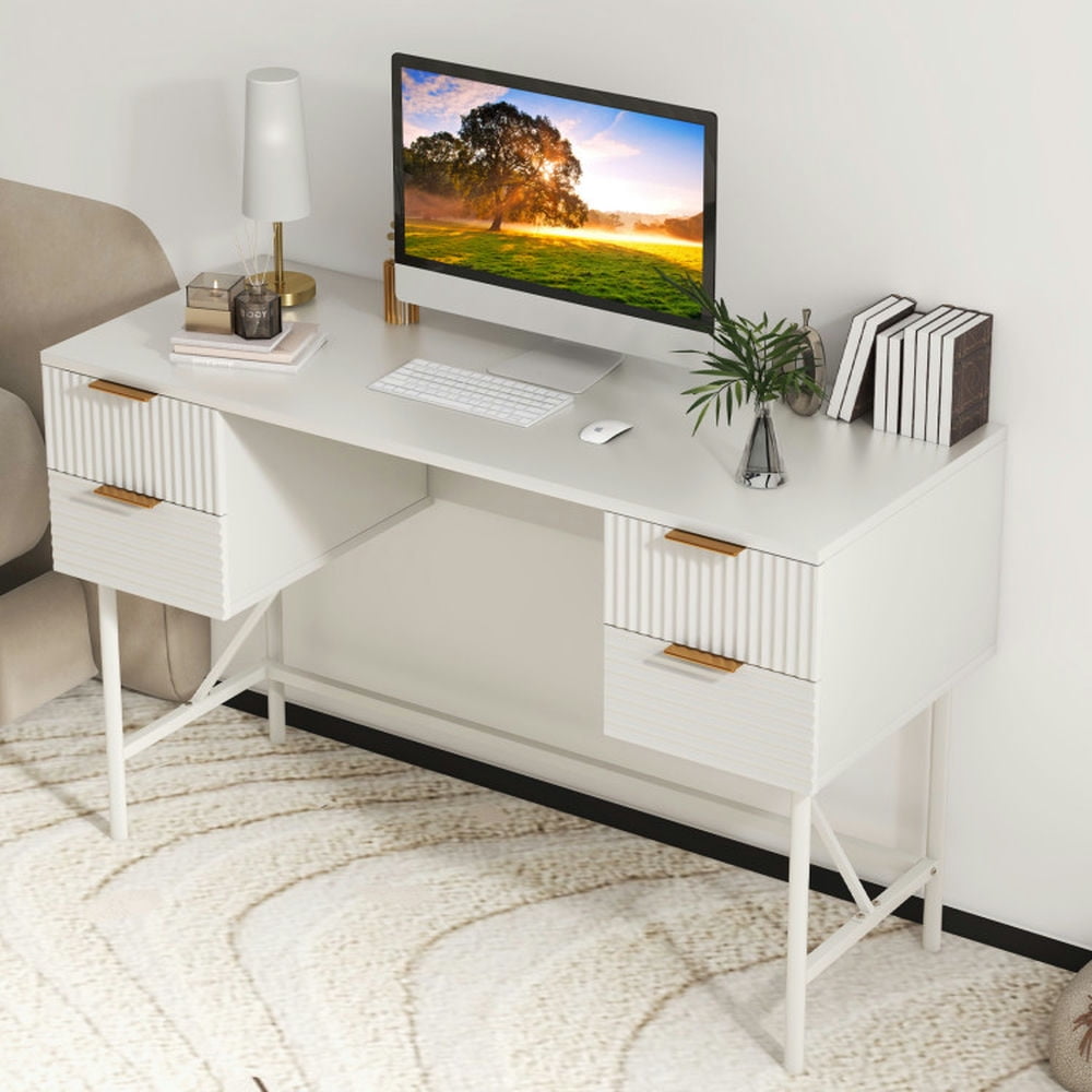 Demi Bonn 48" Computer Desk with 4 Drawers, Small Home Office Desk Study Writing Table, White