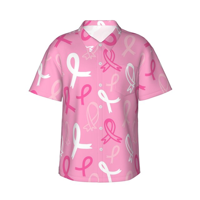 Fotbe Breast Cancer Awareness (3) Camisa Hawaiana para Hombre Unisex – Camisa Casual de Verano con Botones de Manga Corta de Algodón y Lino,3X-Large