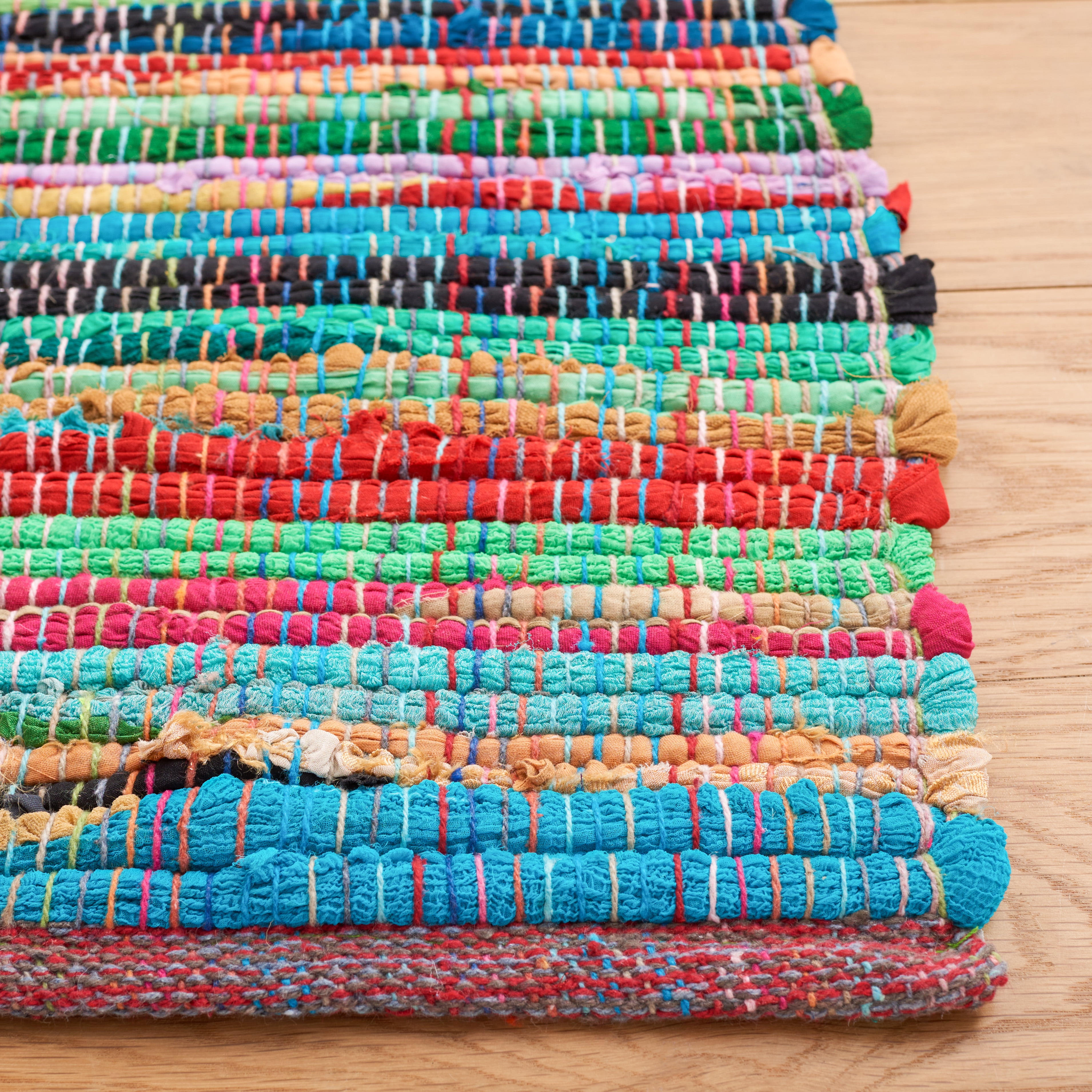 SAFAVIEH Rag Petar Striped Cotton Runner Rug, Green/Multi, 2'3" x 10'