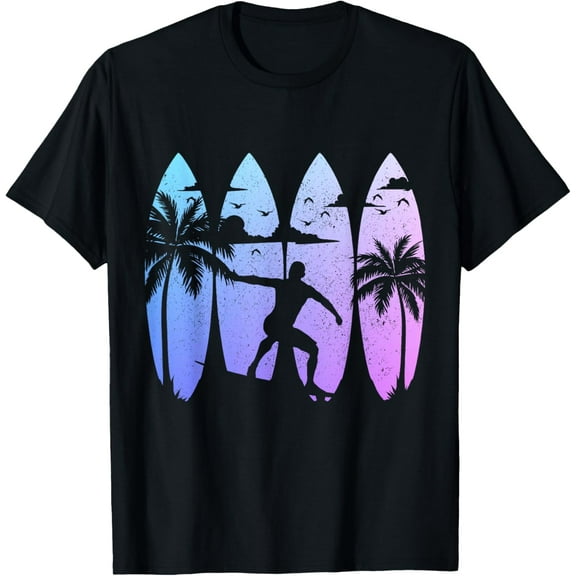 Surfer Surfboard Vintage Surfing Beach Summer Surf T-Shirt men and women can wear, black, white, gifts