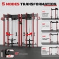thumbnail image 2 of Foldable Power Rack Cage,1200 LBSWall Mounted Squat Rack, 5 Adjustable Modes, Functional Trainer for Space Saving Home Gym with 1000 LB Weight Bench and Barbell ,Red, 2 of 9