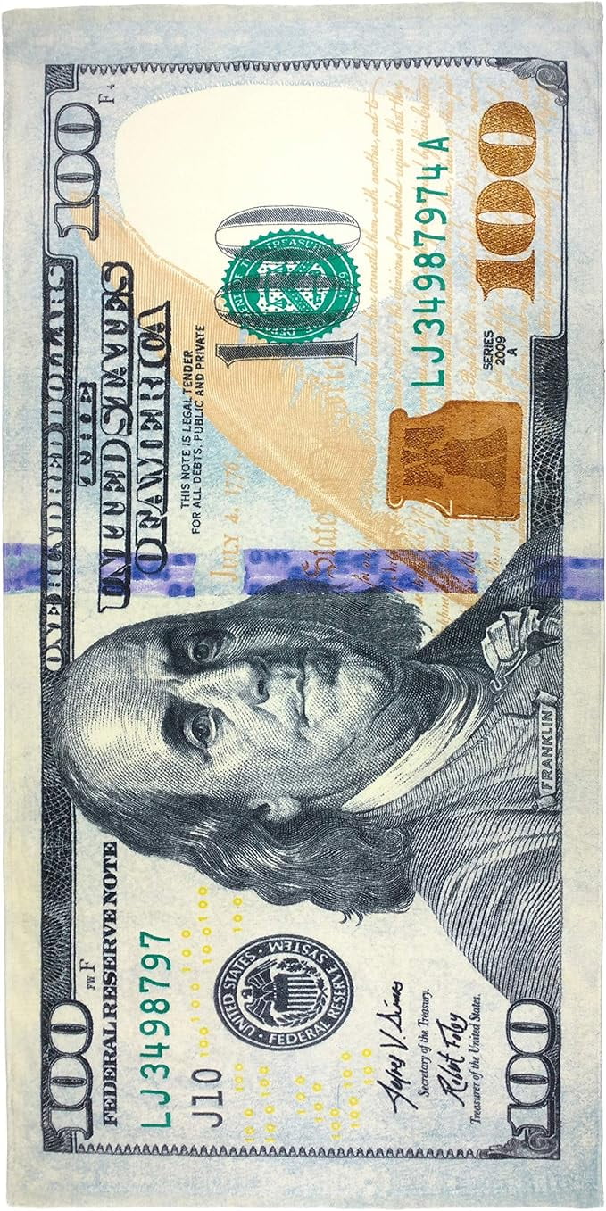 Kaufman - New 100 Dollar Bill Printed Beach and Pool Towel, 12-Pack, 30in x 60in