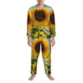 thumbnail image 3 of Susaid Sky Golden Sunflower Field B Print Men's Long Sleeve Pajama Set, Two-Piece Button-Down Loungewear PJs Set, Comfortable Sleepwear for Relaxation-Medium, 3 of 7