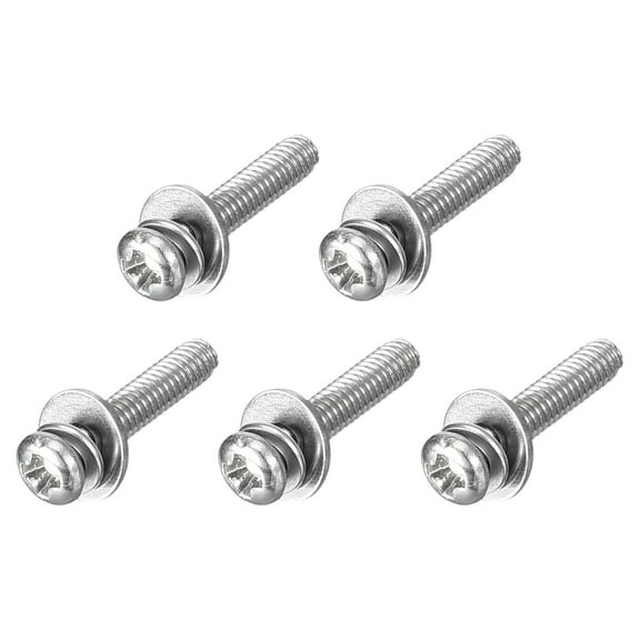 M2.5 x 12mm 304 Stainless Steel Phillips Pan Head Machine Screws Bolts Combine with Spring Washer and Plain Washers 5Pack