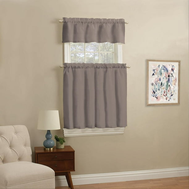 Mainstays Solid Kitchen Window Curtain, Curtain Tier And Valance Set