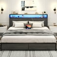 thumbnail image 2 of Lifezone King Size Bed Frame with 2-Tier Bookcase Headboard Platform Bed with Charging Station & LED, 4 Storage Drawers, Metal Support, No Box Spring Needed, Noise Free, Grey, 2 of 7