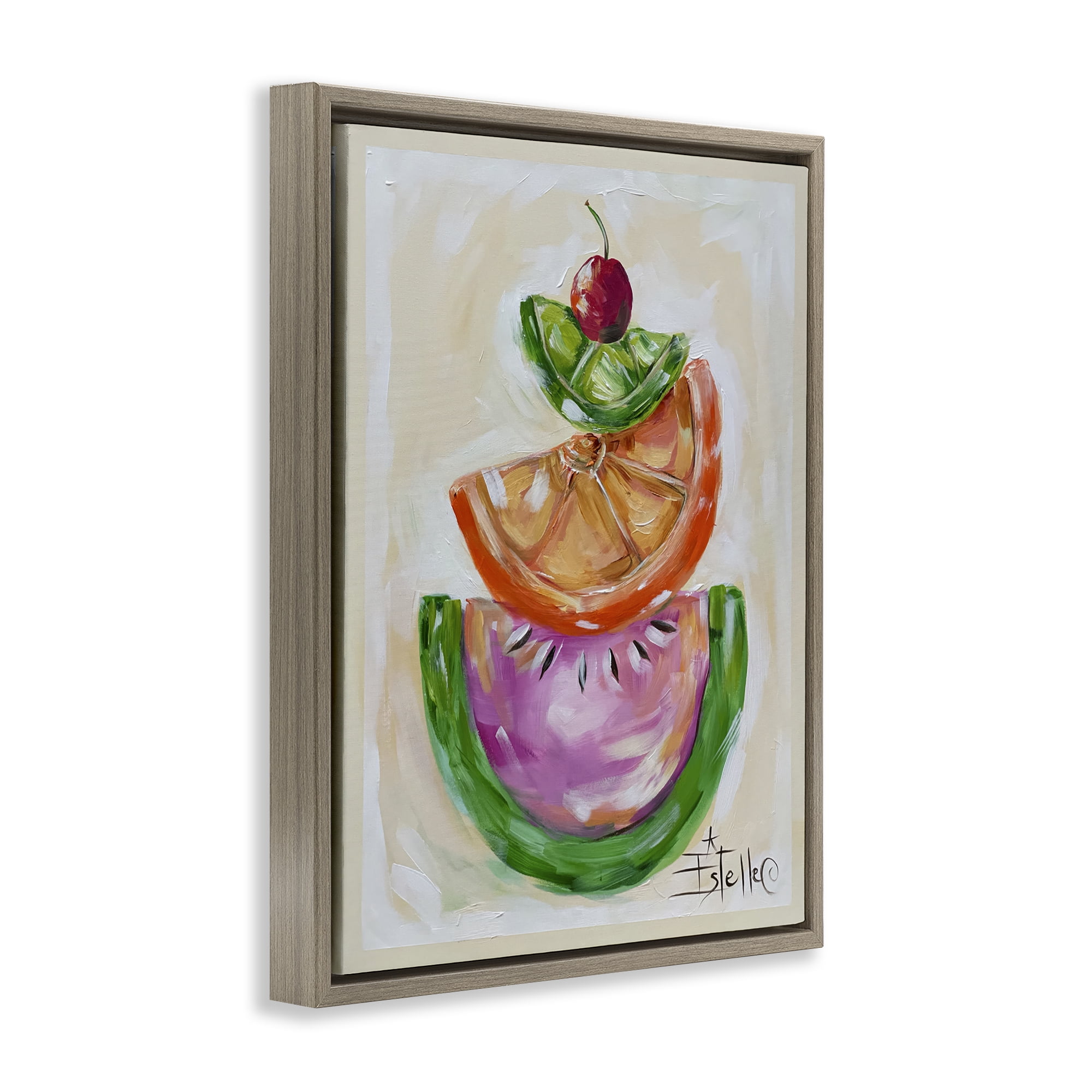 Stupell Industries Stacked Fruit Slices Food & Beverage Painting Brown Floater Framed Canvas Art Print Wall Art, 25 x 31