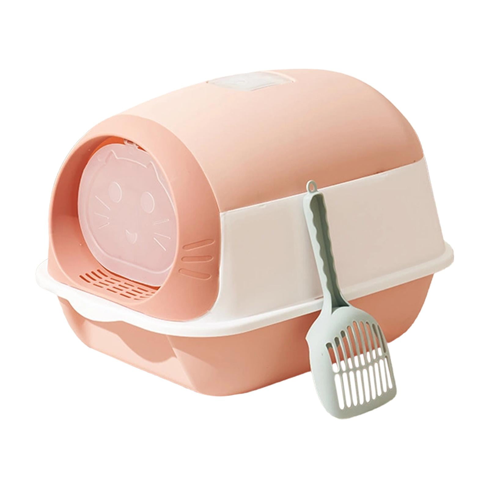 Bvdfgk Enclosed Cat Toilet for Indoor Cats, Hooded Cat Litter Box with Front Door Kitty Pink White