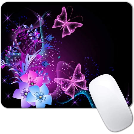 SUNENAT Glowing Night Butterflies Mouse Pad, Gaming Mouse Pads with Designs, Floral Butterfly Mousepad, Portable Office Non-Slip Rubber Base Wireless Mouse Pad for Laptop Mat 9.84"(L) x 7.87"(W)