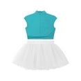 thumbnail image 4 of inlzdz Shiny Ballet Leotards for Girls Gymnastics Outfit Ballerina Tutu Dancer Outfits Skirts Set Blue Green&White 6, 4 of 5