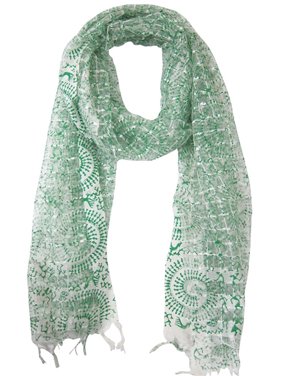 Prayer Meditation Scarf- White Green Printed Reversible Large Beach Shawl Scarves