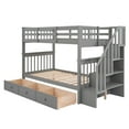 thumbnail image 6 of Harper & Bright Designs Twin Over Twin Stairway Bunk Bed with Storage Shelves, Wooden Twin Size Bunk Bedframe with Three Drawers for Bedroom Dorm, Gray, 6 of 18