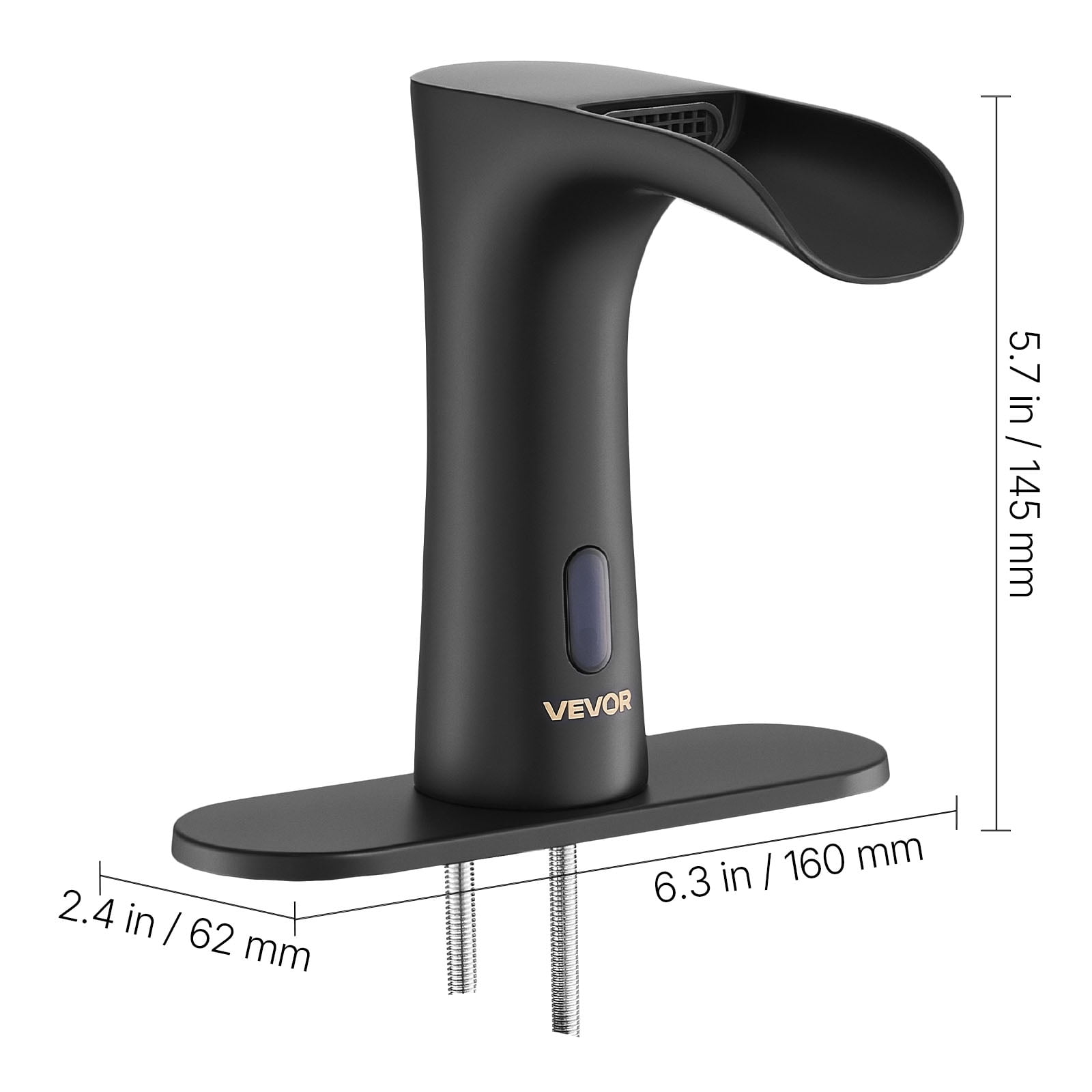 VEVOR Touchless Bathroom Sink Faucet, Automatic Motion Sensor Waterfall Restroom Toilet Faucet with Hole Cover Plate, Modern Electronic Sensor Hot/Cold Water for 9/16 in Pipe Commercial,Matte Black