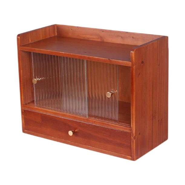 Organizador de escritorio vintage Gabinete de almacenamiento a prueba de polvo Caja de almacenamiento de escritorio retro Madera para sala de estar
