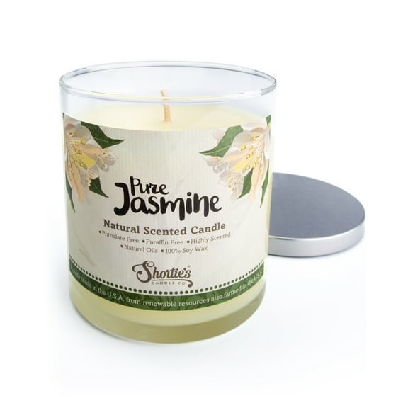 Pure Jasmine Scented Natural Soy Candle, Essential Fragrance Oils, 100% Soy, Phthalate & Paraben Free, Clean Burning, 9 Oz.