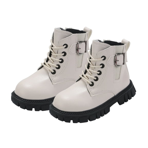 CYRBOKO Ankle Boots for Girls, Fall Winter Lace Up Non-slip Side Zip Girls Riding Boots White Size 10 (Little Kids)