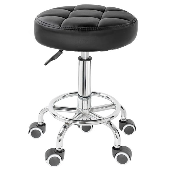 Taburete con ruedas IBVIVIC de piel sintética regulable en altura, color negro