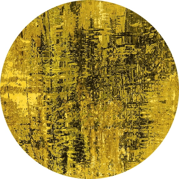 Ahgly Company Machine Washable Indoor Round Oriental Yellow Industrial Area Rugs, 8' Round