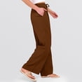 thumbnail image 3 of Women's Breathable Summer Linen Pants High Waist Wide Leg Casual Boho Vacation Trousers Coffee 2XL, 3 of 5