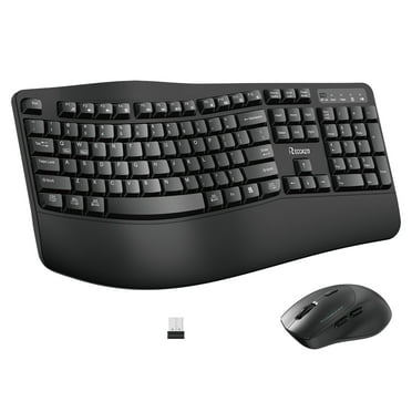 RECCAZR Advanced Ergonomic Wireless Keyboard and Mouse Combo, Wave Keys Keyboard, Comfortable Natural Typing, Palm Rest, 3 DPI Adjustable Silent Mouse for Computer/Laptop/Windows/Mac (Black)