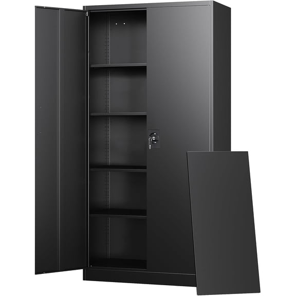 Metal Garage Storage Cabinets with Lock Door and Adjustable Shelves, Steel Tool Cabinets for Home,Office,Warehouse Organisieren (Black)