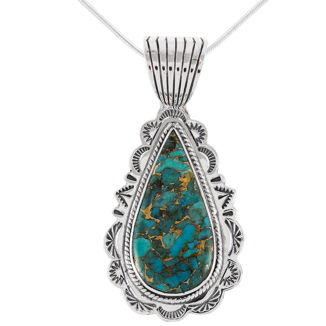 Turquoise Matrix Solid 925 Sterling Silver Textured Pendant