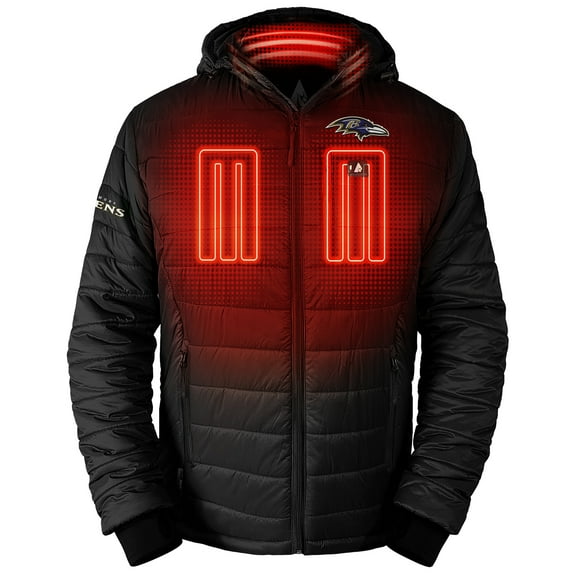 Men's ActionHeat Black Baltimore Ravens 5V Battery Heated Full-Zip Hoodie Puffer Jacket