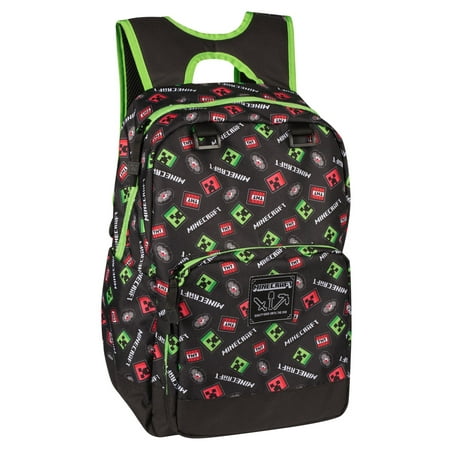 JINX Minecraft Scatter Creeper Kids Backpack (Black, 17") for School, Camping, Travel, Outdoors & Fun