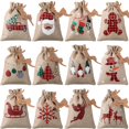 thumbnail image 1 of Bolsas de regalo navideñas de arpillera, 24 unidades, con cordones, 1 of 7