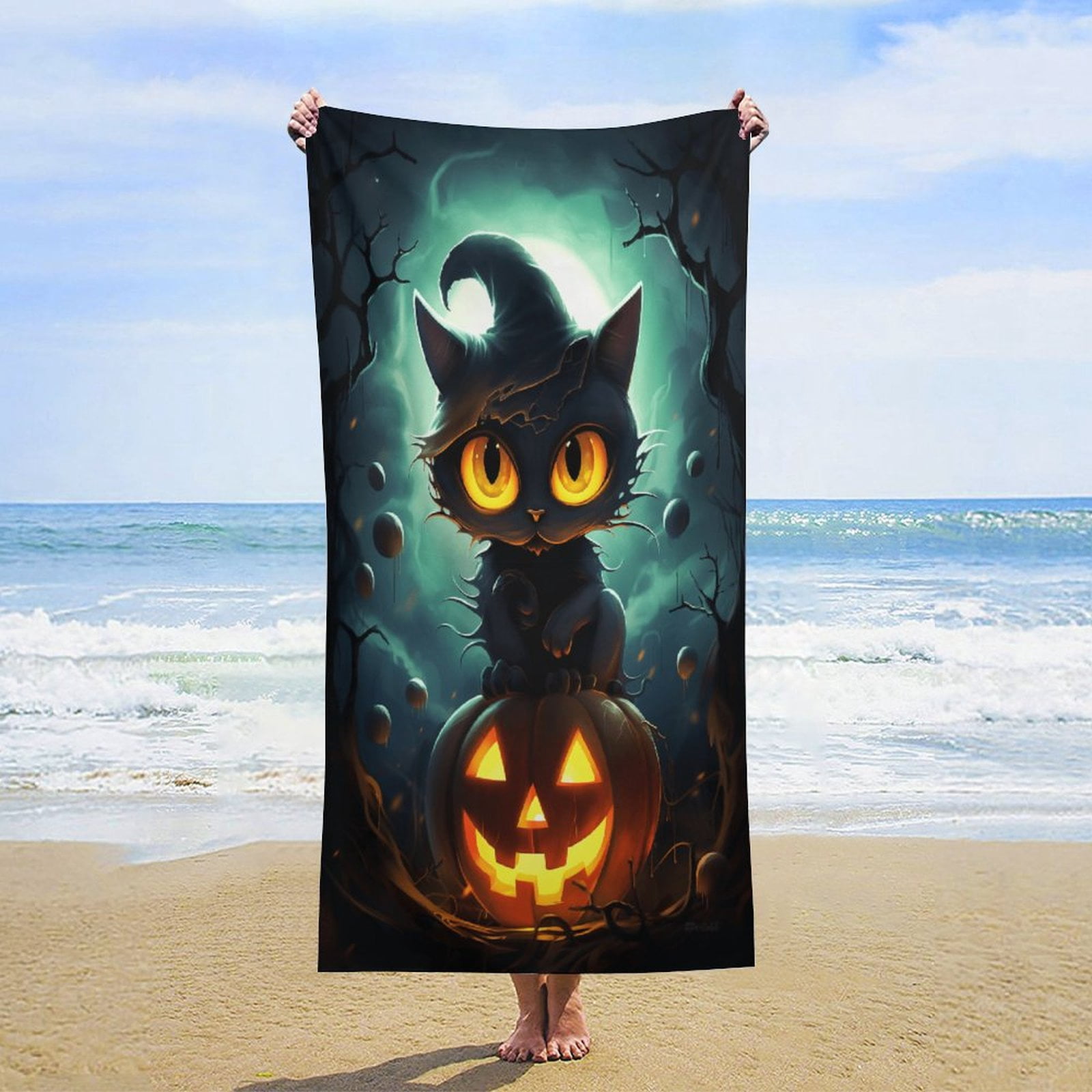 Halloween Scary Night Full Moon Oversized Beach Towel XL Pool Camping Swim Towels 32''x63'' Soft Blanket Accessories Must Vacation Necessities Adult