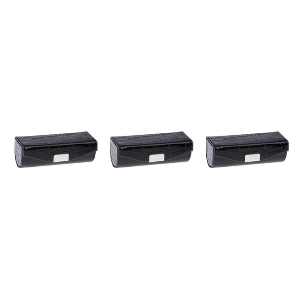 Ounissouiy Estuche de lápiz labial de cuero Caja de almacenamiento con espejo para monedero Negro Type1 NO1