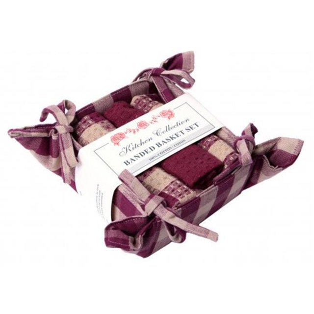 Mr. MJs Trading AG-48251 Bread Basket Set, Burgundy Check