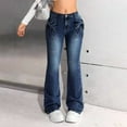 thumbnail image 4 of Otqutp Girls Flare Jeans High Elastic Waist Bell Bottom Denim Pants Bow Wide Leg Jeans Cute Y2k Streetwear Trendy Slim Jegging, 4 of 8