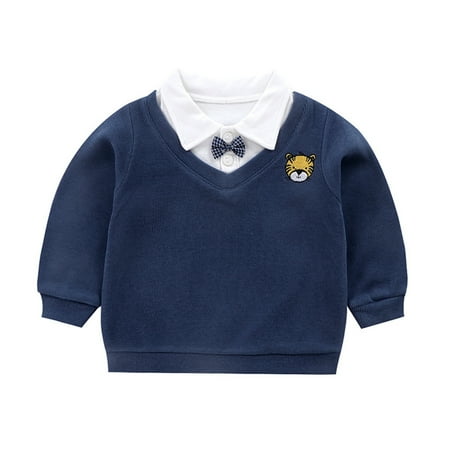

Zlekejiko Kids Children Toddler Baby Boys Long Sleeve Gentleman Cute Cartoon Patchwork Bowknot Sweater Blouse Tops Outfits Clothes