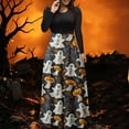 thumbnail image 5 of BaoFuBaoMei Halloween Womens Dress Plus Size Crew Neck Long Sleeve Halloween Ghost Pumpkin Print Maxi Dress High Waist Patchwork Flowy Dresses for Party, 5 of 6