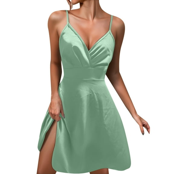 HJYCHN Women's V-Neck Spaghetti Strap Ruched Bodycon Dress for Evening Party and Night Club Outfits Dress Light Green XXL