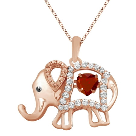 - Round Cut Cubic Zirconia Elephant Floater Pendant Necklace In 14K Rose Gold Over Sterling Silver By Jewel Zone US