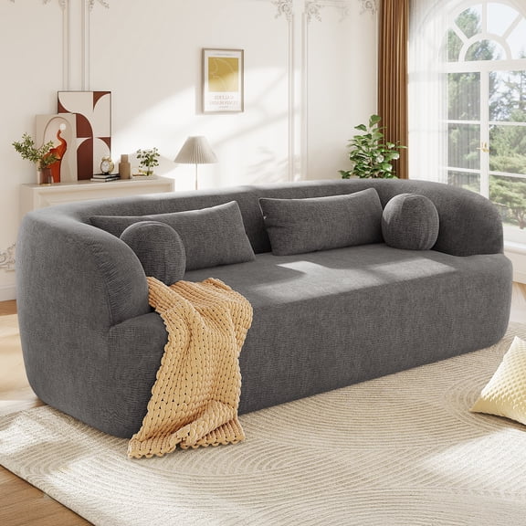 Muumblus 86“ Chenille Boneless Sofa, Modern Upholstered Living Room Couch, Cozy Curved 3-Seater Cloud Sofa, Gray