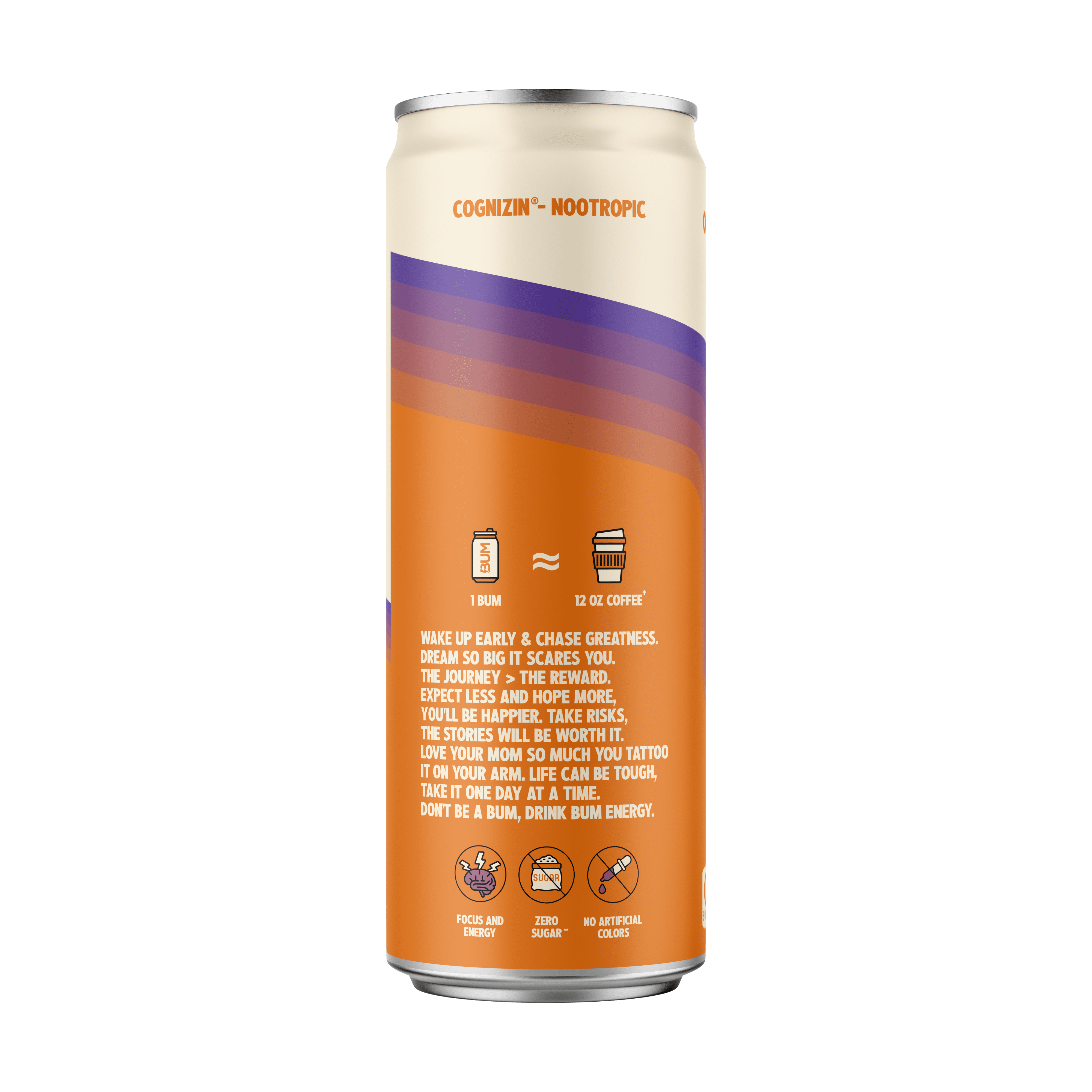 Bum Energy Orange Sunrise Energy Drink, 112 mg Natural Caffeine, 12 fl oz Can