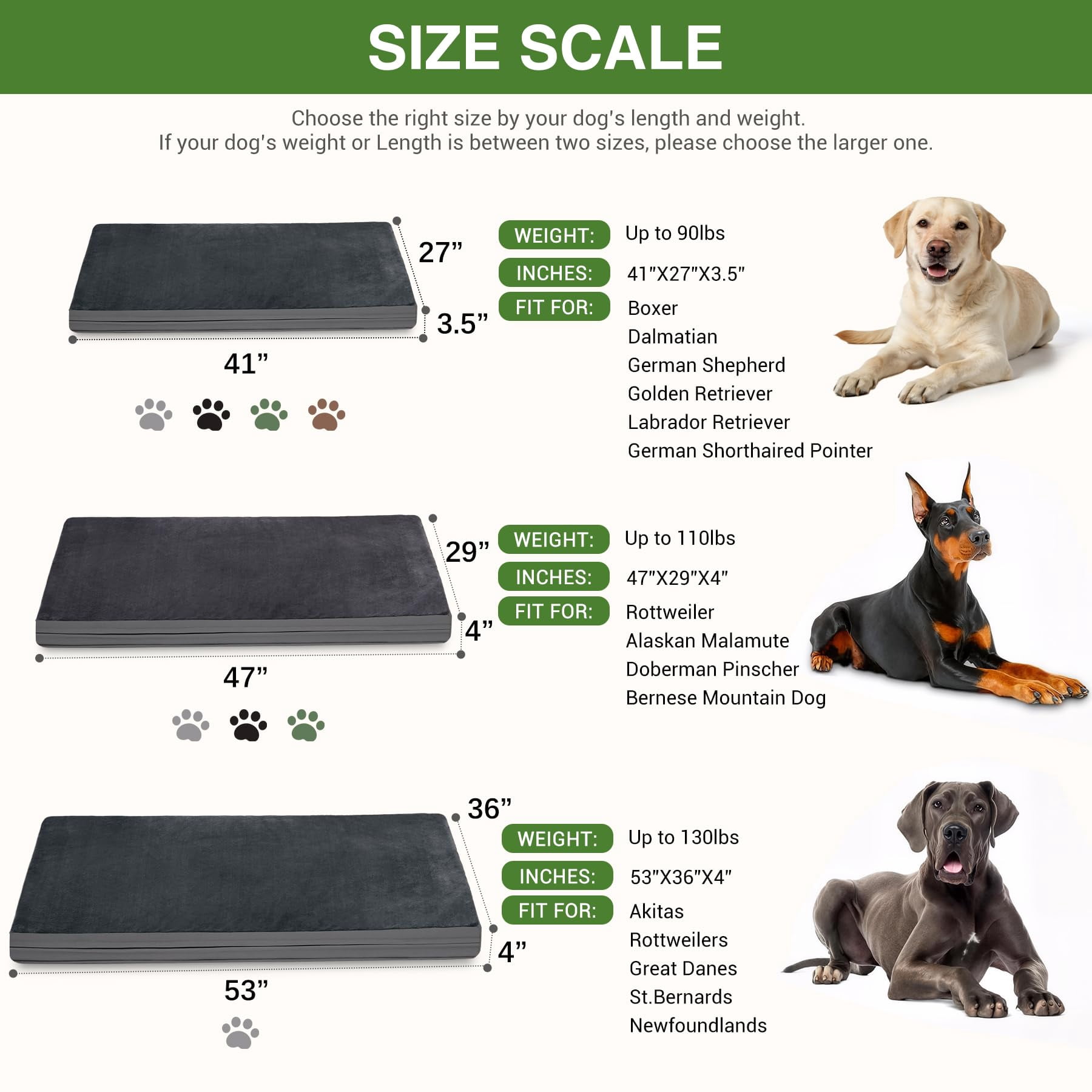 Waterproof Xl Dog Beds Large Sized  Outdoor Washable Crate Pad 42 Inch Extra Foam Pet Bed With Removable Cover Reversible Xlarge Anti-slip Kennel 41"x27" Dark Gray