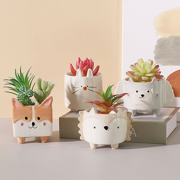LUDLZ 3.15" x 2.95" Cat Ceramic Succulent Planter Pots with Removable Saucer