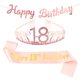 thumbnail image 1 of Faja y corona de feliz cumpleaños número 18 en oro rosa, 1 of 5
