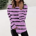 thumbnail image 2 of IROINNID Women Fashion Irregular Striped Printed Long Sleeve Round Neck Casual Tops Blouse Sweatshirt Loose Fit Comfortable Pullover Trendy Streetwear Stylish Basic Tee(Purple,L), 2 of 5