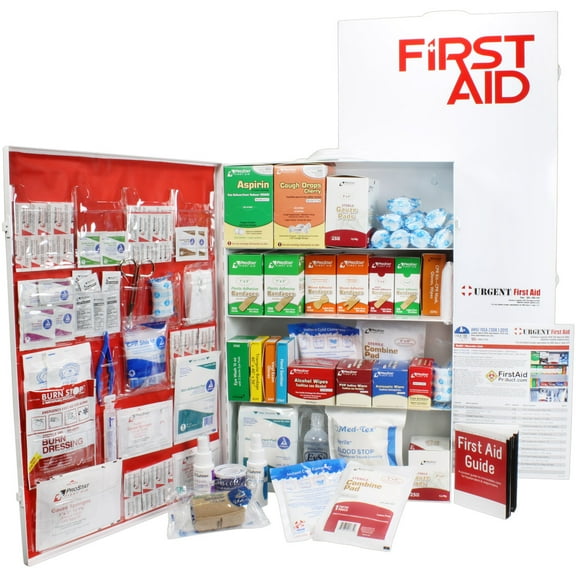 OSHA & ANSI 4 Shelf Industrial First Aid Cabinet with Pocket Liner, 150 Person, 1091 Pieces, 2015 Class A , Types I & II, Made in USA