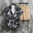 thumbnail image 2 of VBTAPA Men's Hawaiian Matching Set Summer Beach Outfits 2 Piece Flower Tropical Short Sleeve Button Down Shirts and Shorts Suits Black L, 2 of 10