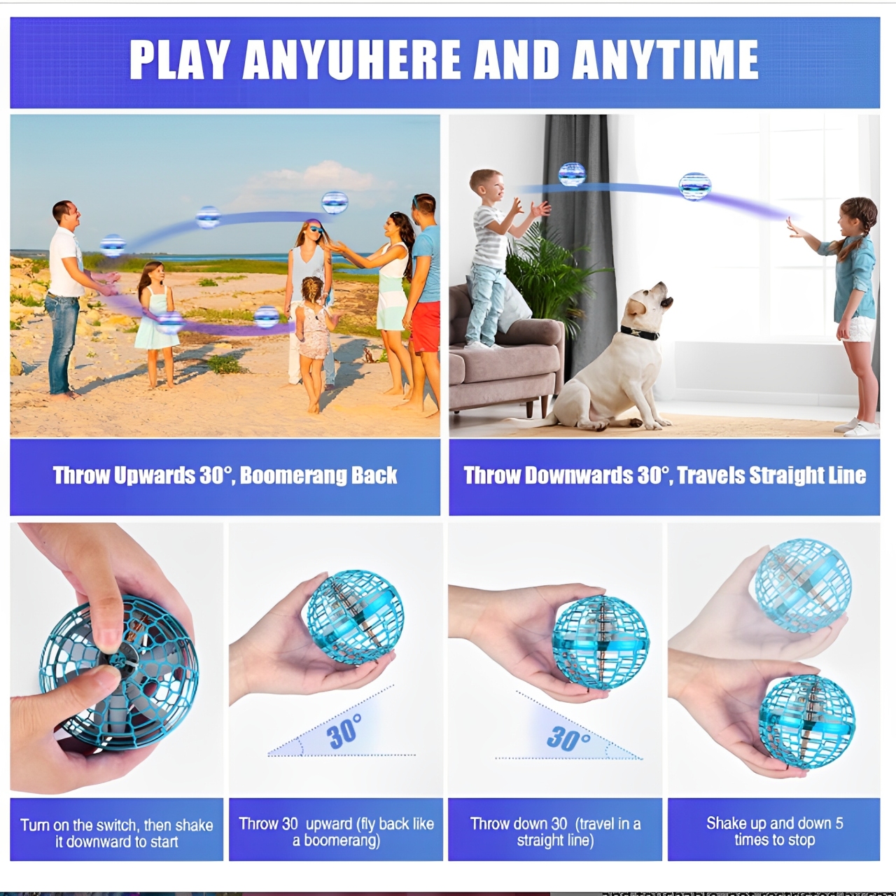 2PCS Flying Orb Ball, Magic Hover Spinner with Dazzling Lights, Hand Controlled Mini Drone Cosmic Globe Spinning, Cool Stuff for Boys Girls Teens Indoor Outdoor