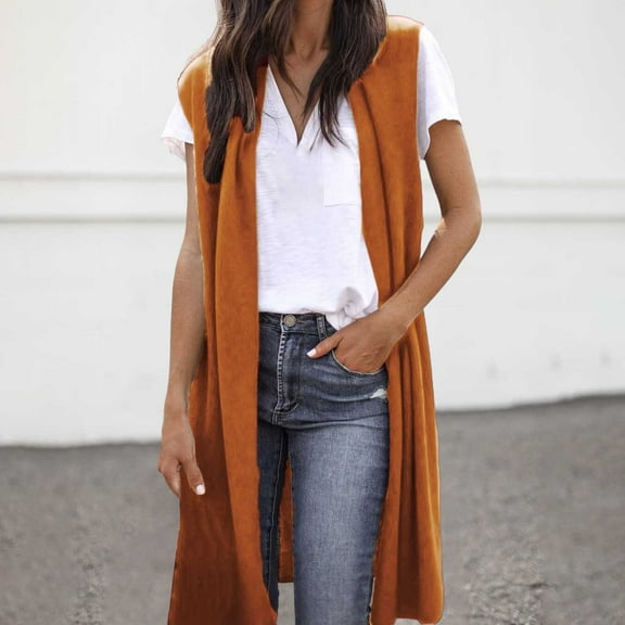 Women's Long Sweater Vests Sleeveless Open Front Cardigan Tunic Vest Long Cardigan Tops Coat Fall Winter Outfits 1950s Cardigan Long Cute Sweaters Long Sleeve Loose Cardigan Open Front Cardigan