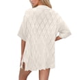 thumbnail image 3 of Short Sleeve Crewneck Button Down Womens Sweaters Spring Open Front Chunky Cardigan Sweaters for Women Lapel, 3 of 5