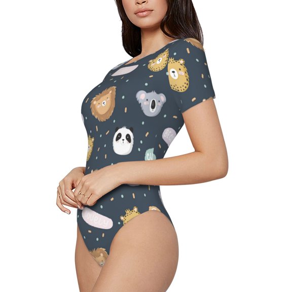 Rateoe Cartoon Animals Printed Women Rash Guard Short Sleeve,Tummy control Swimsuit Surfing Swimsuit Bathing Suit Short-sleeved Onesie UPF 50